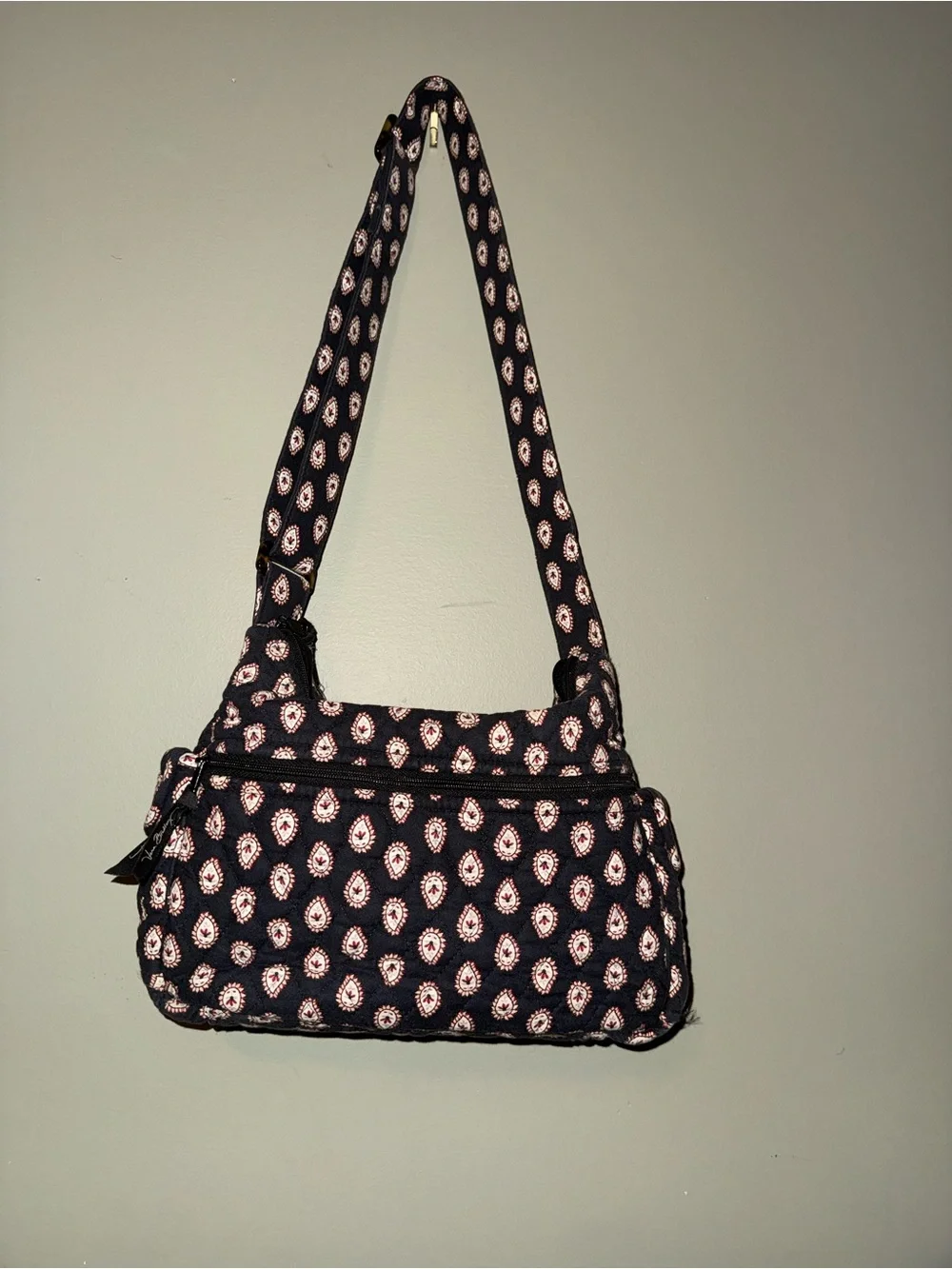 Vera Bradley Black Shoulder Bag with Pink and Cream Medallions
